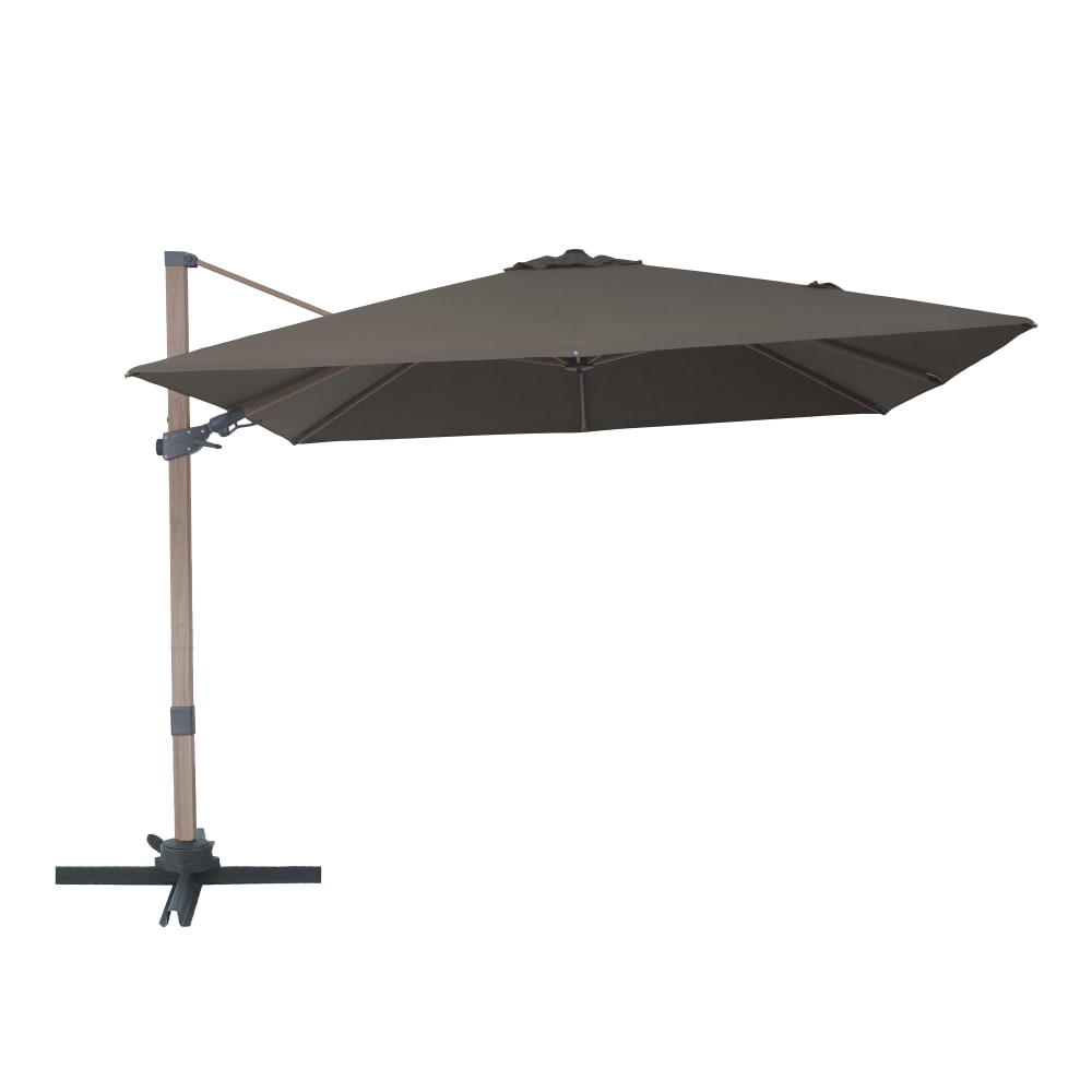 Parasol déporté, aspect chêne/taupe, aluminium, 300 x 300 cm
