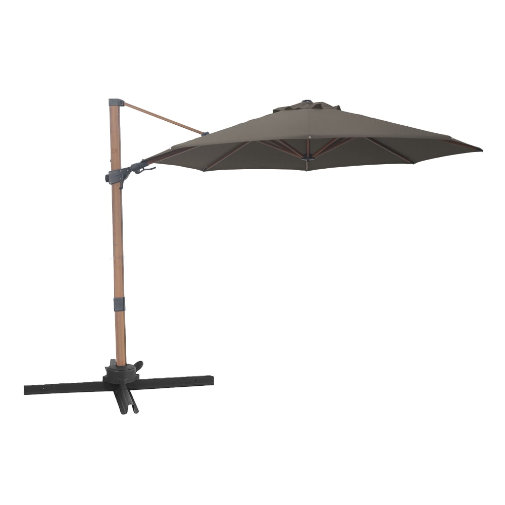 Parasol déporté rond, aspect bois/taupe, aluminium, Ø 300 cm