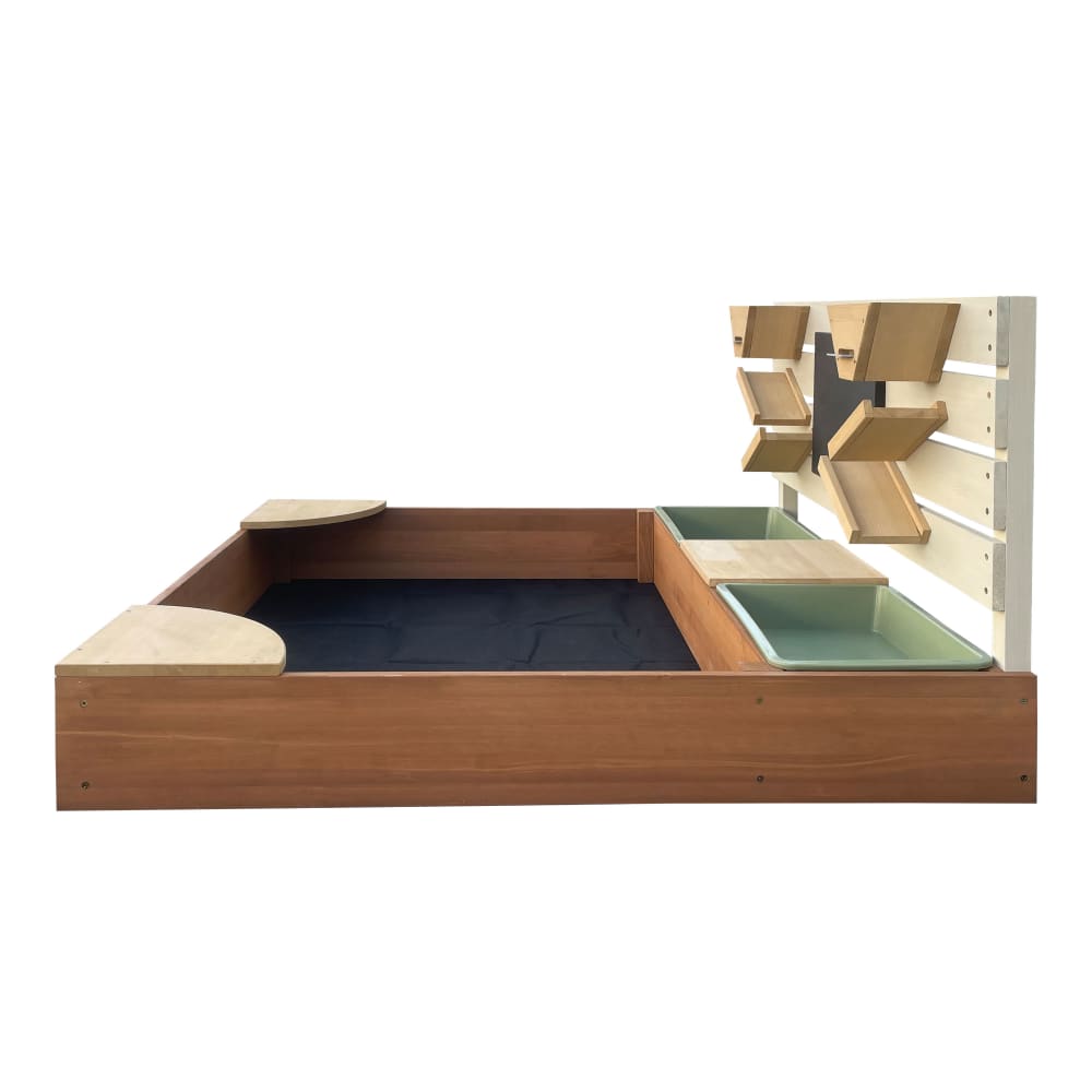Sandkasten aus FSC Holz mit Spielwand 105x100x58 cm, Beige und