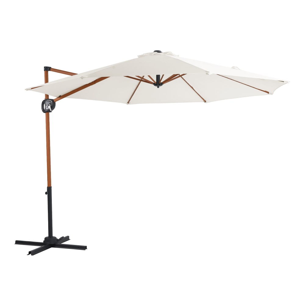 Parasol déporté rond, aspect bois/beige, indice UPF 30+, Ø 300 cm