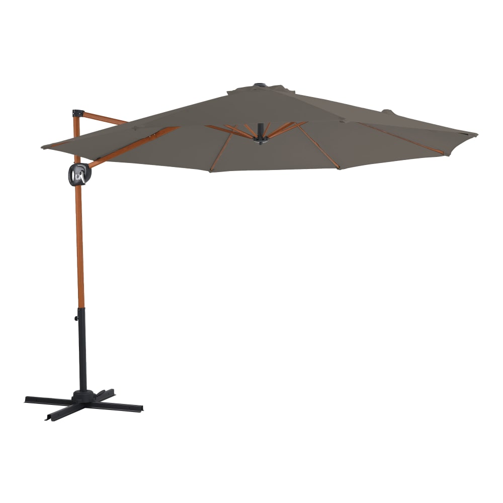 Parasol déporté rond, aspect bois/taupe, indice UPF 30+, Ø 300 cm