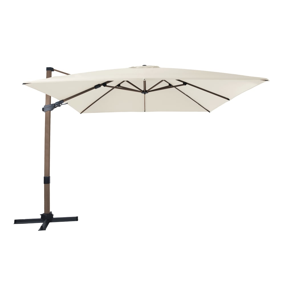 Parasol déporté rectangulaire, aluminium aspect chêne/beige, 300x300cm