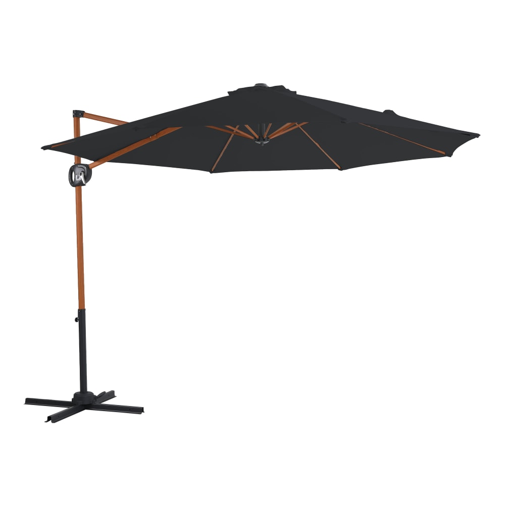 Parasol déporté rond, aspect bois/gris, indice UPF 30+, Ø 300 cm