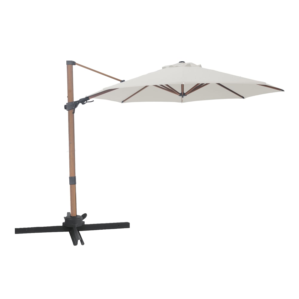 Parasol déporté rond, aspect bois/beige, aluminium, Ø 300 cm