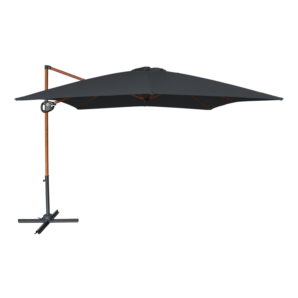 Parasol déporté carré, aspect bois/gris, indice UPF 30+, 300 x 300 cm
