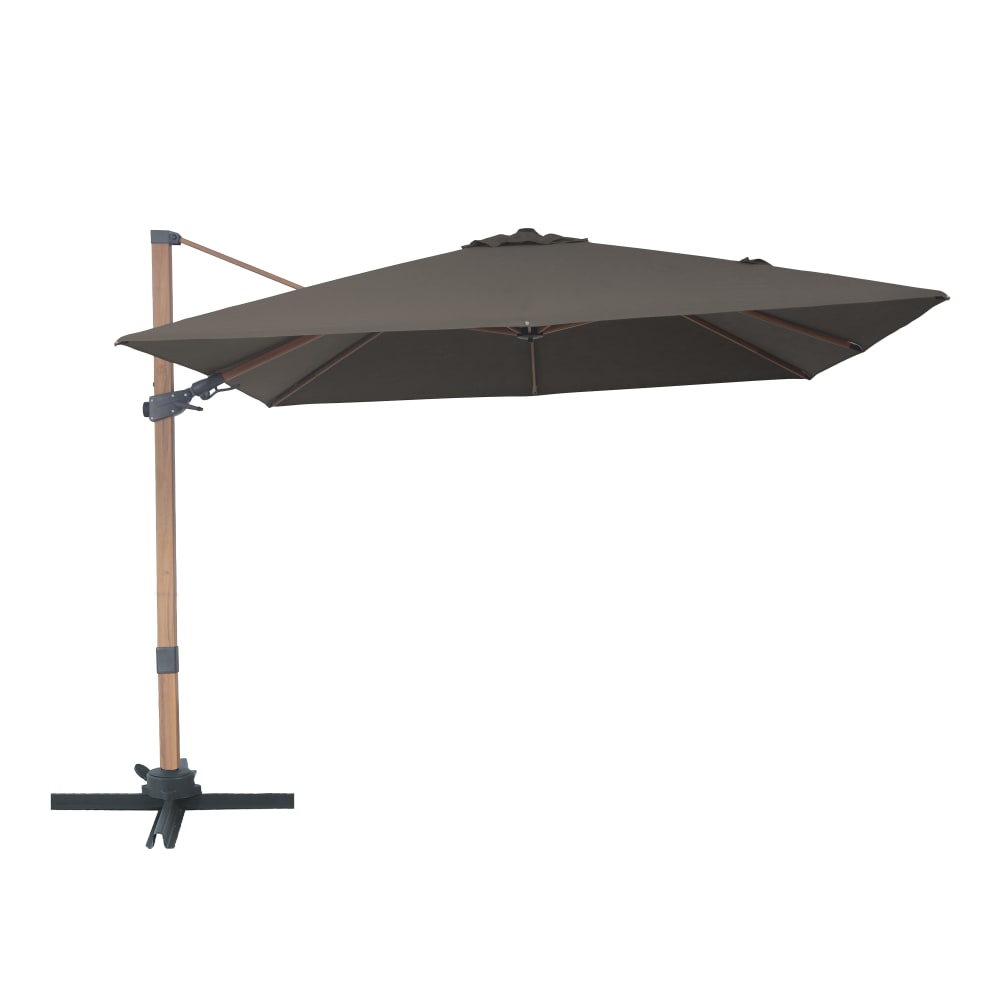 Parasol déporté, aspect bois/taupe, aluminium, 300 x 300 cm