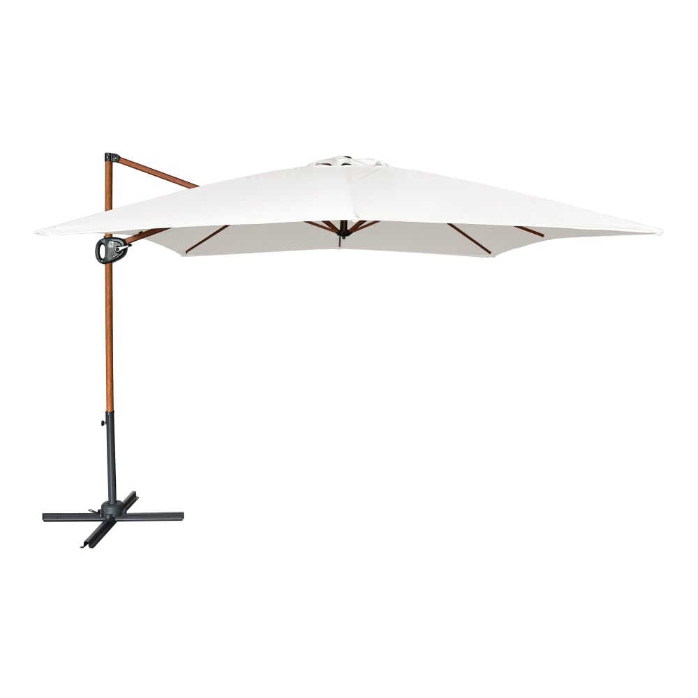 Parasol déporté carré, aspect bois/beige, indice UPF 30+, 300 x 300 cm