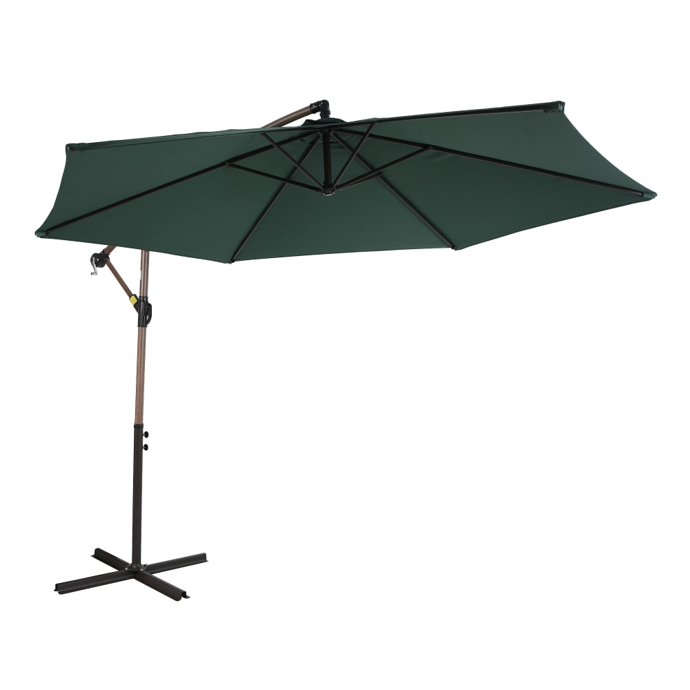 Parasol rond, vert, avec pied en croix, inclinable, Ø 300 cm