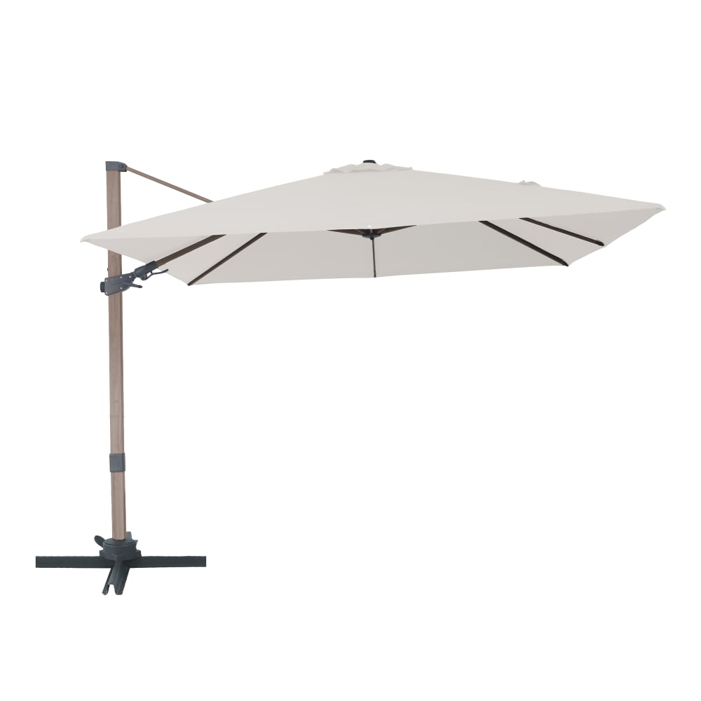 Parasol déporté, aspect chêne/beige, aluminium, 300 x 300 cm