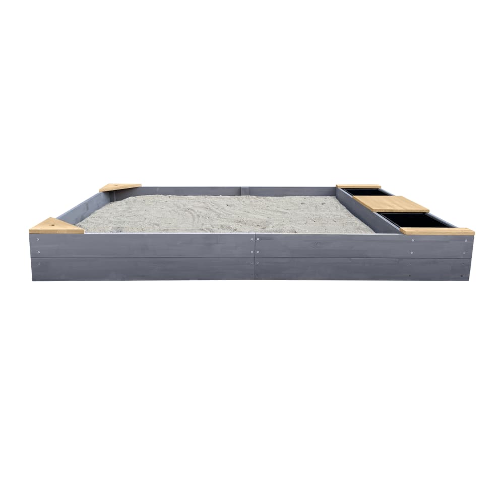 Sandkasten aus Holz mit Sitzbank, Grau & Braun, 180 x 115 cm -