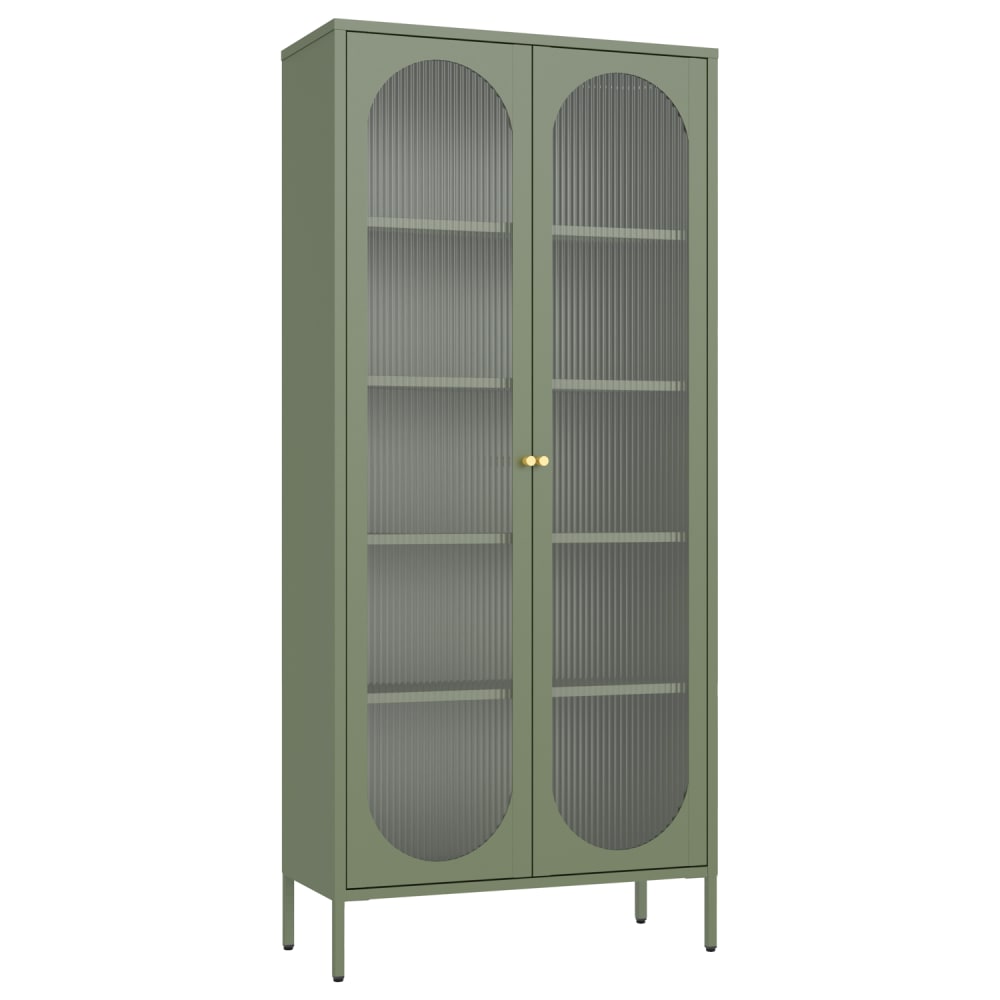 Happy Garden Grüner Khaki-Metallschrank mit Glas 180cm style industrial Grün Stahl