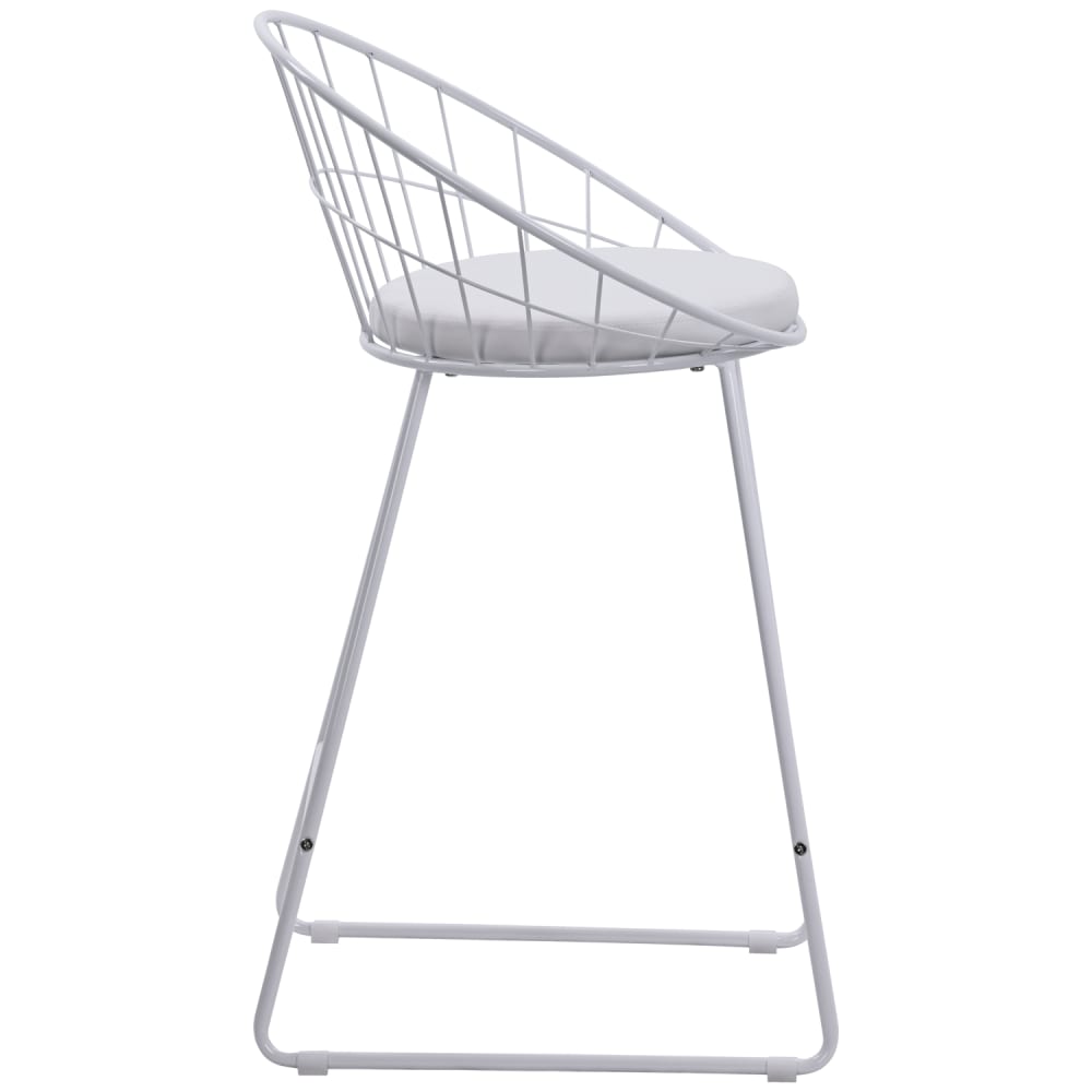 Set aus 2 Barhockern 65 cm aus weißem Metall und weißem Kissen -