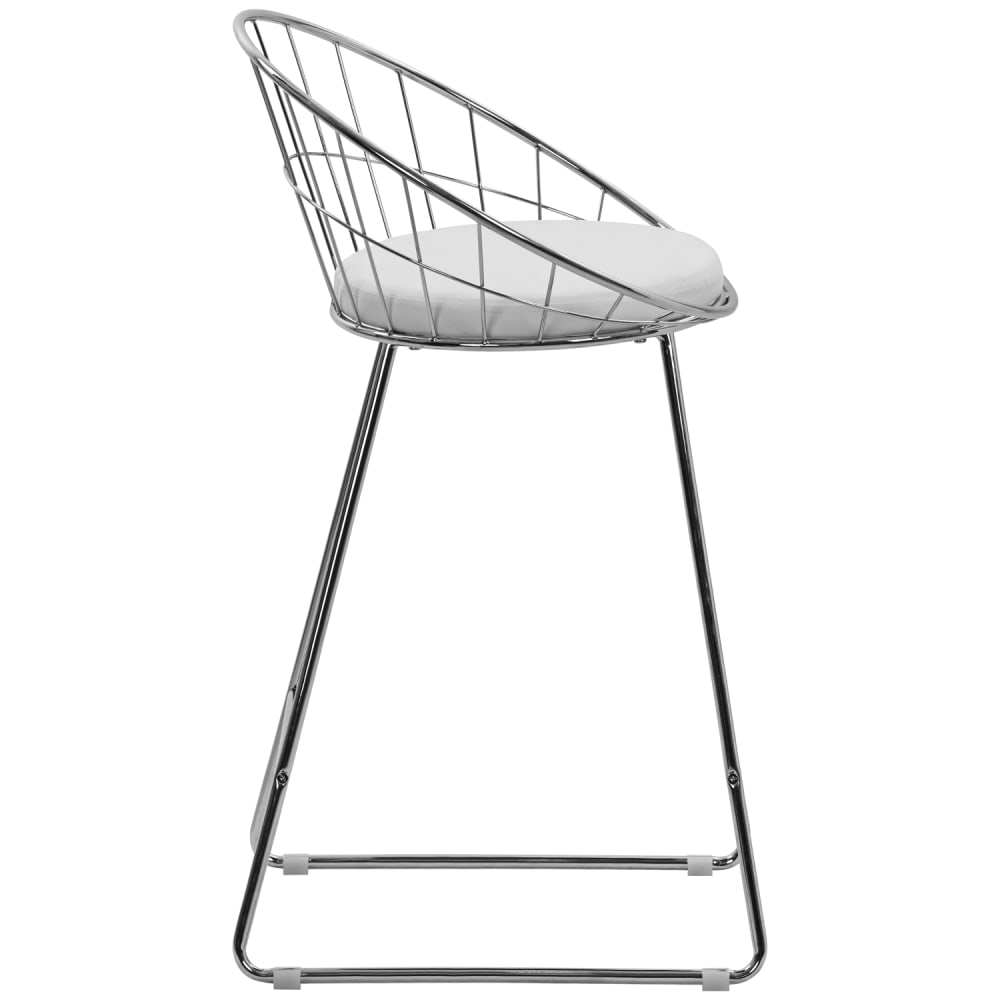 Lot de 2 tabourets de bar 65cm en métal chromé et coussin blanc