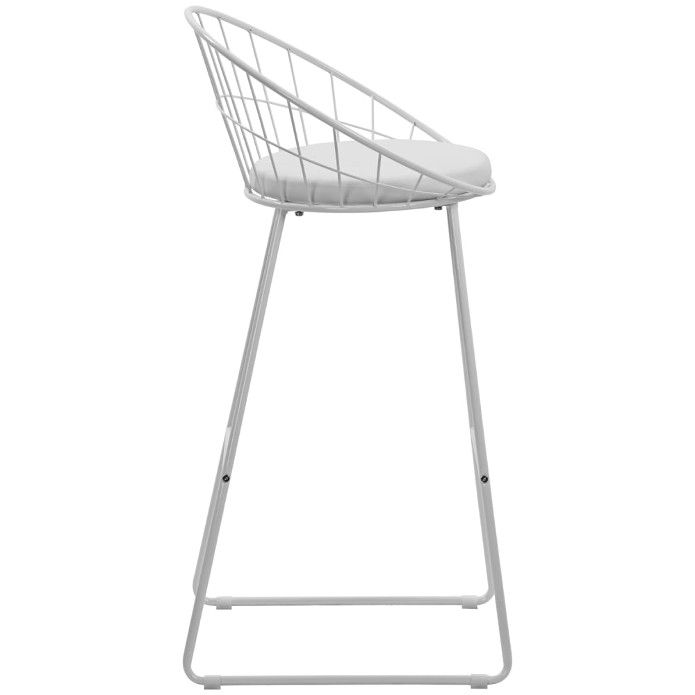 2er-Set Barhocker 75cm aus weißem Metall mit weißem Kissen -