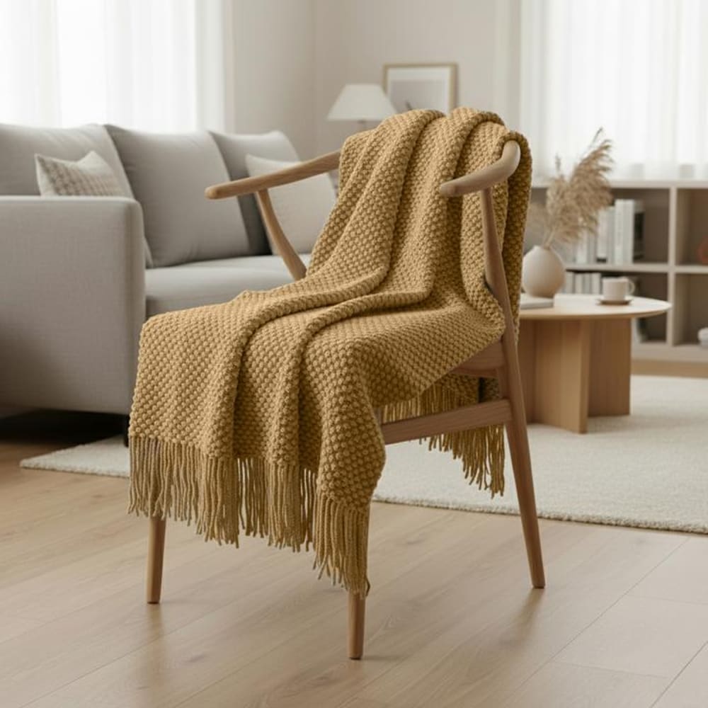 Couverture plaid texture nid d'abeille marron 180x220 cm