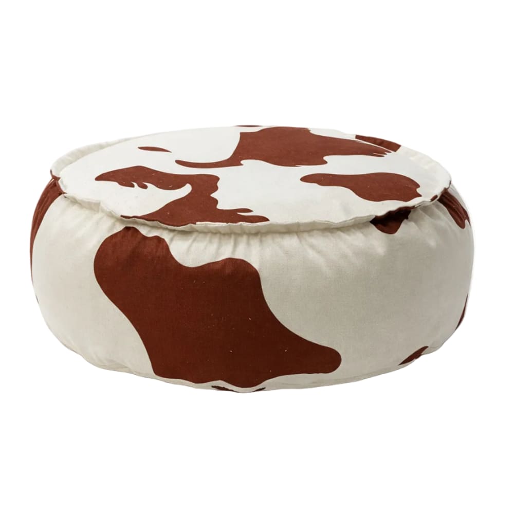 Pouf enfant rond en velours côtelé motif vache