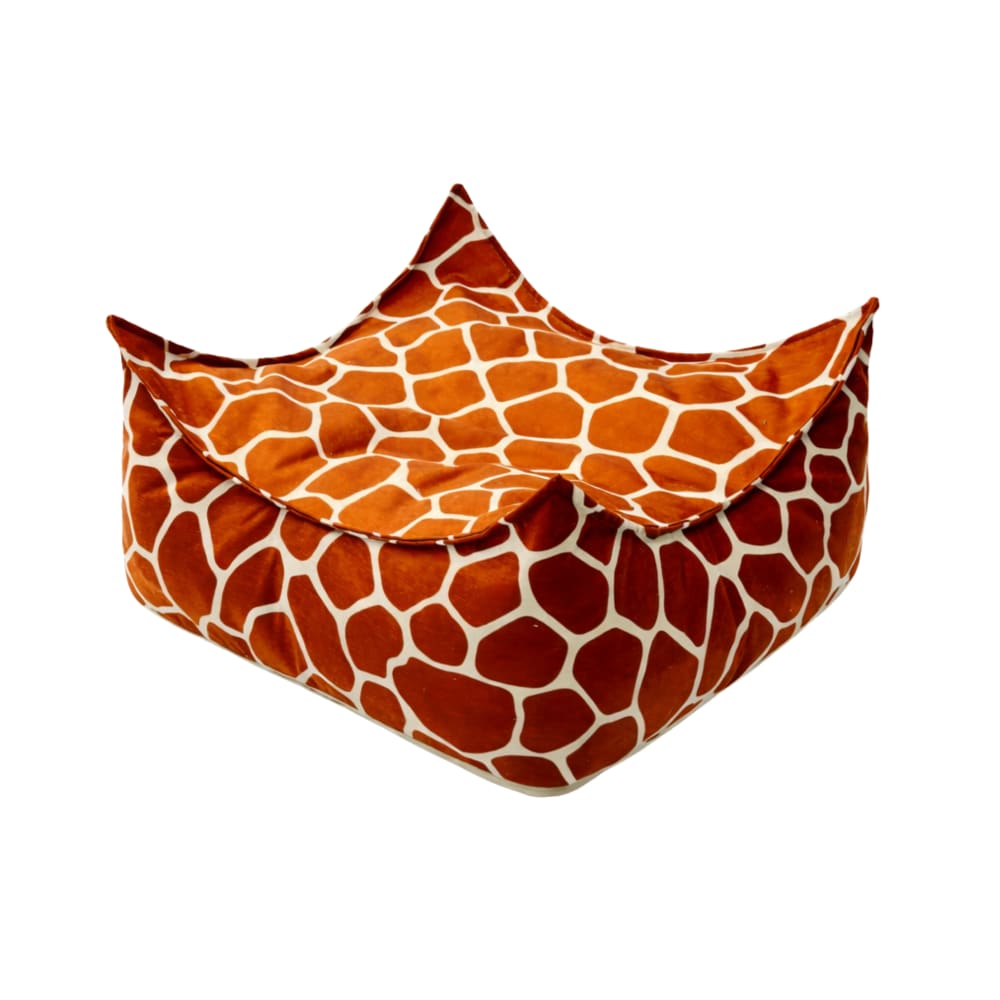Pouf enfant carré en velours côtelé motif girafe