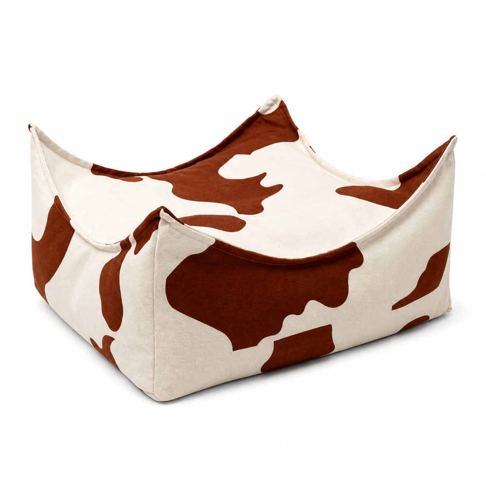 Pouf enfant carré en velours côtelé motif vache