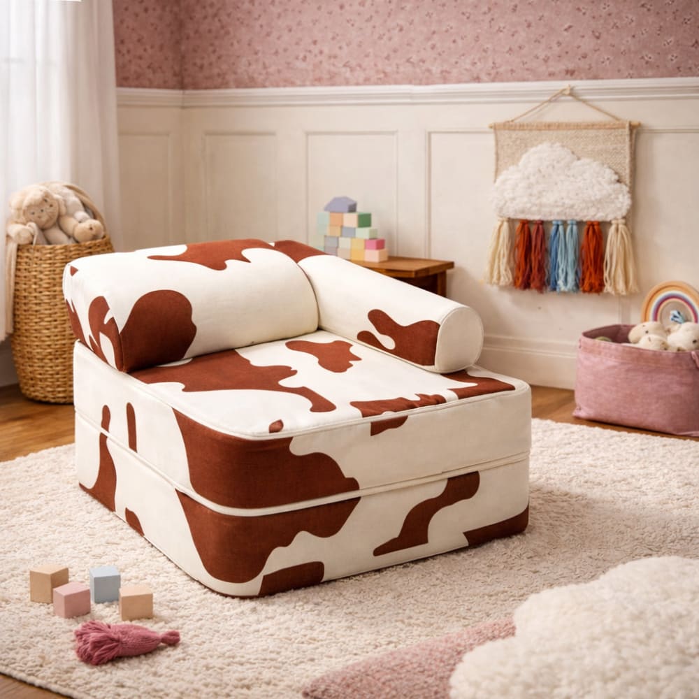 Fauteuil enfant modulable 60 cm en mousse, motif vache (Bees & Blooms) - Image 1