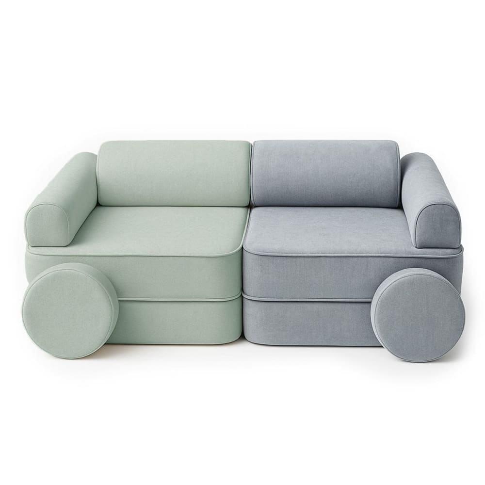 Canapé enfant modulable bicolore en mousse, vert et bleu