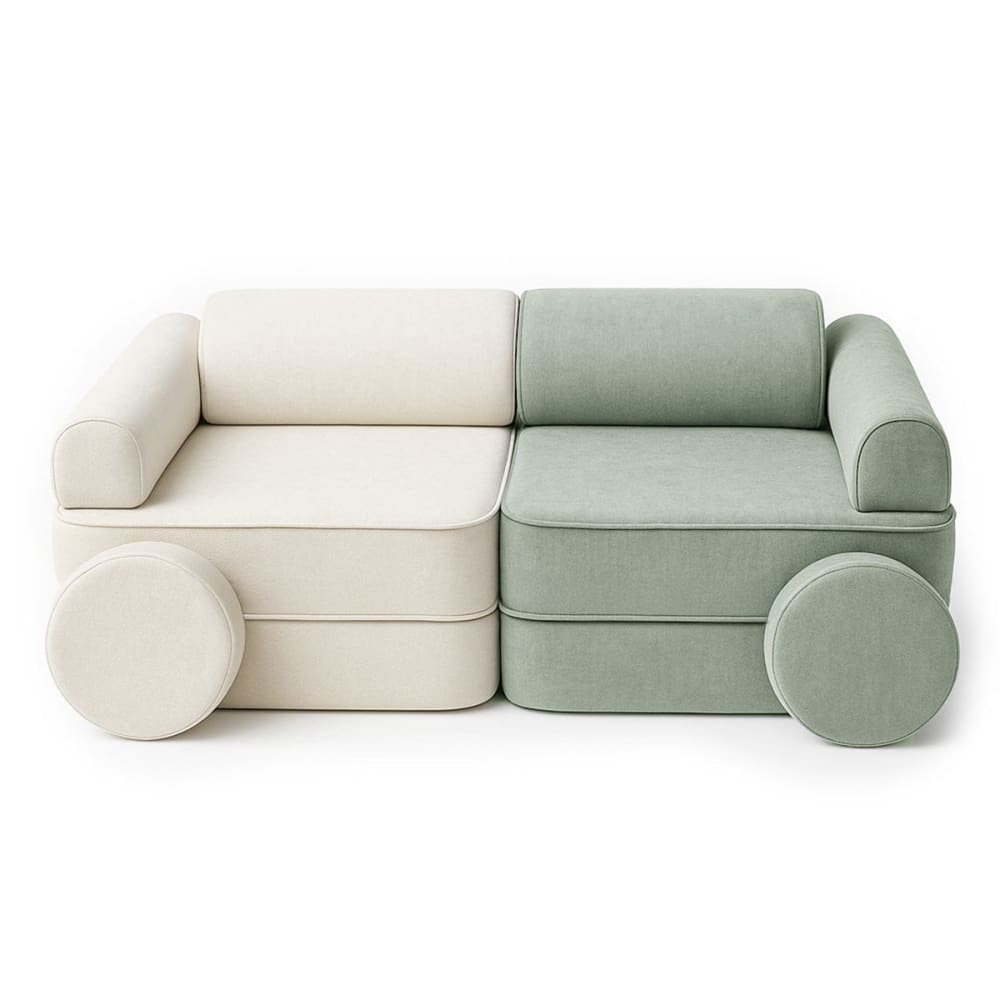 Canapé enfant modulable bicolore en mousse, beige et vert