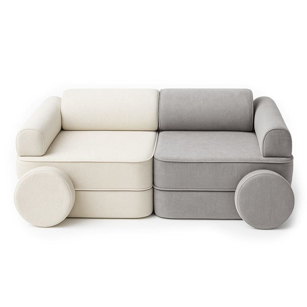 Canapé enfant modulable bicolore en mousse, beige et gris
