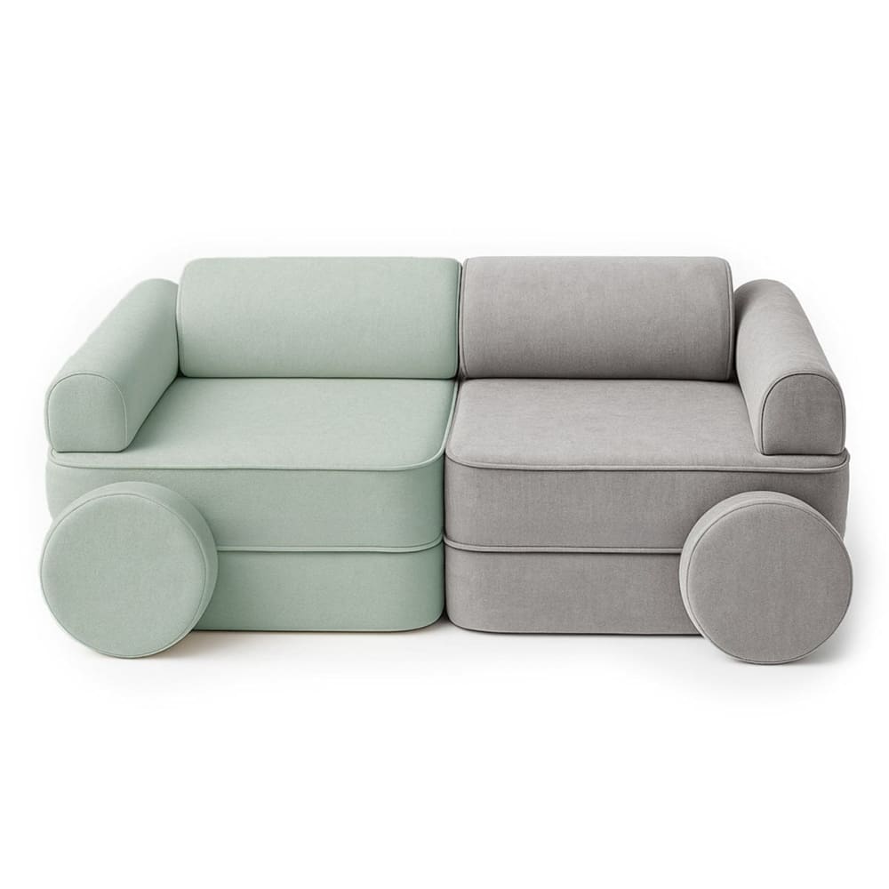 Canapé enfant modulable bicolore en mousse, vert et gris