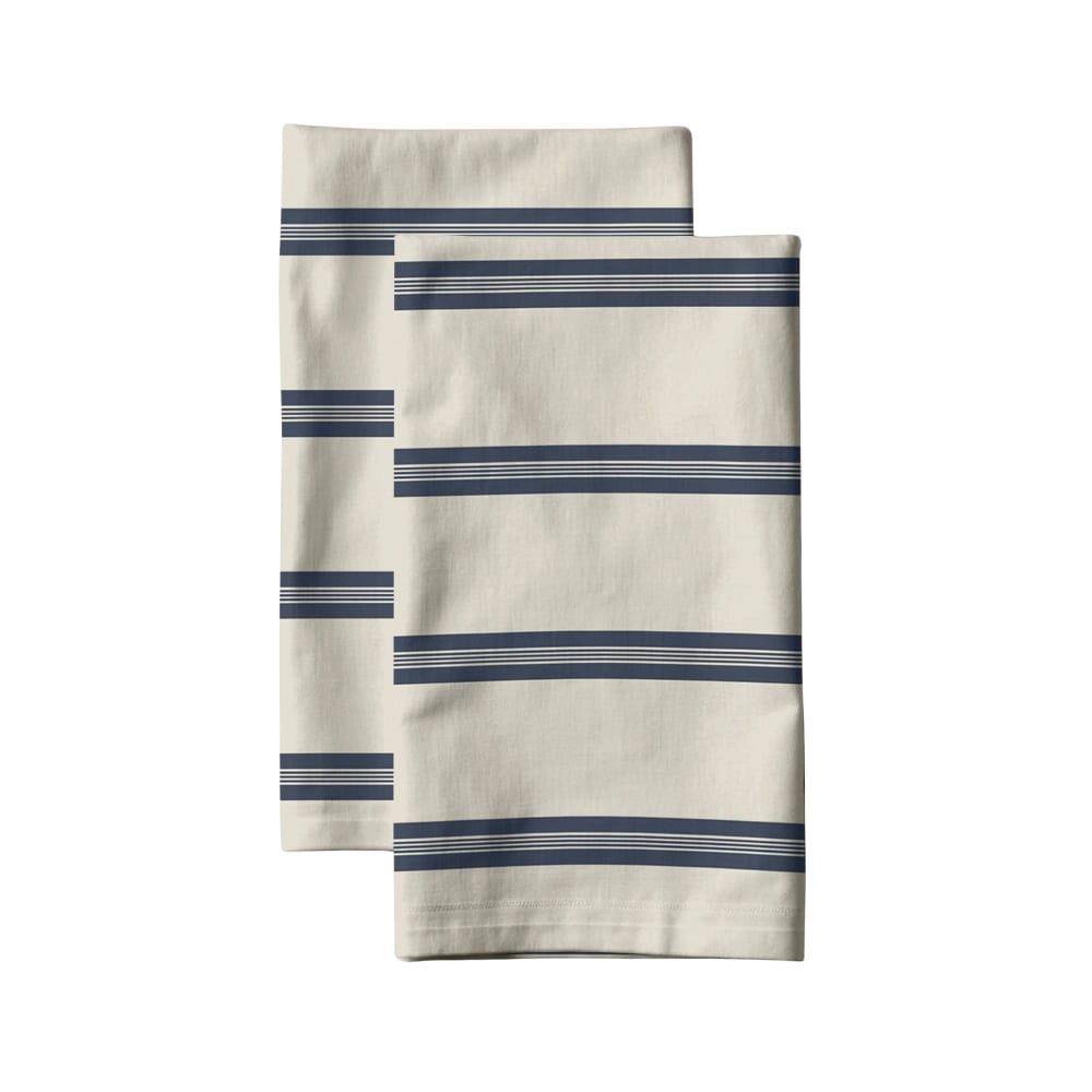 Torchons 100 % coton (x2) beige et bleu 44x60 cm