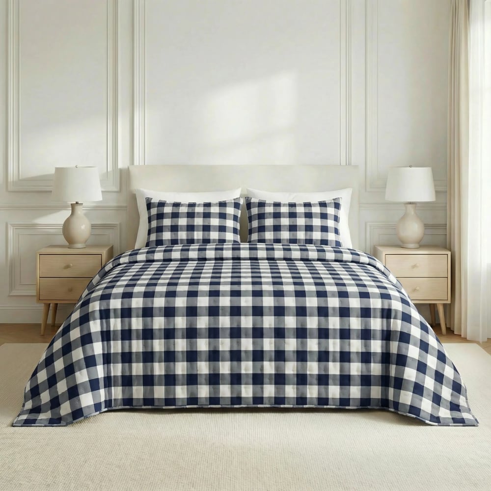 Couvre-lit imprimé extra doux bleu marine 235x270 cm Couvre-lit imprimé extra doux bleu marine 235x270 cm