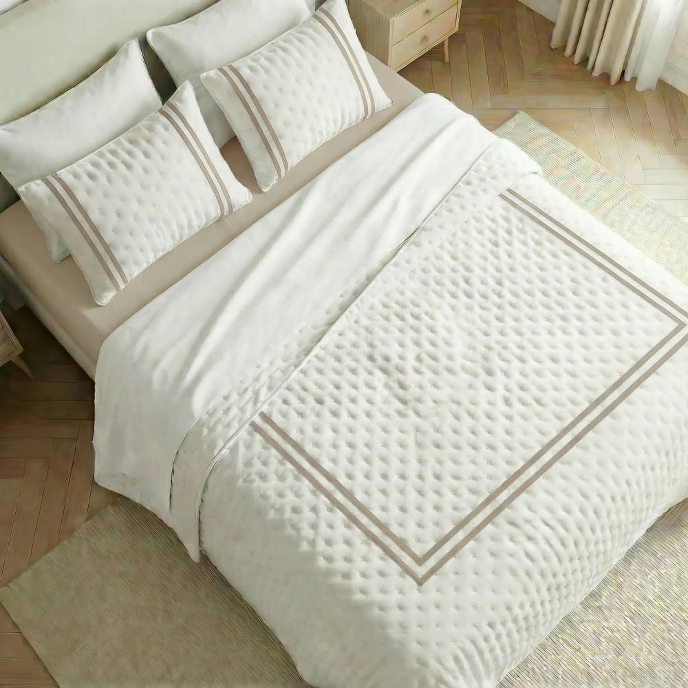 Couvre-lit imprimé extra doux beige 300x280 cm
