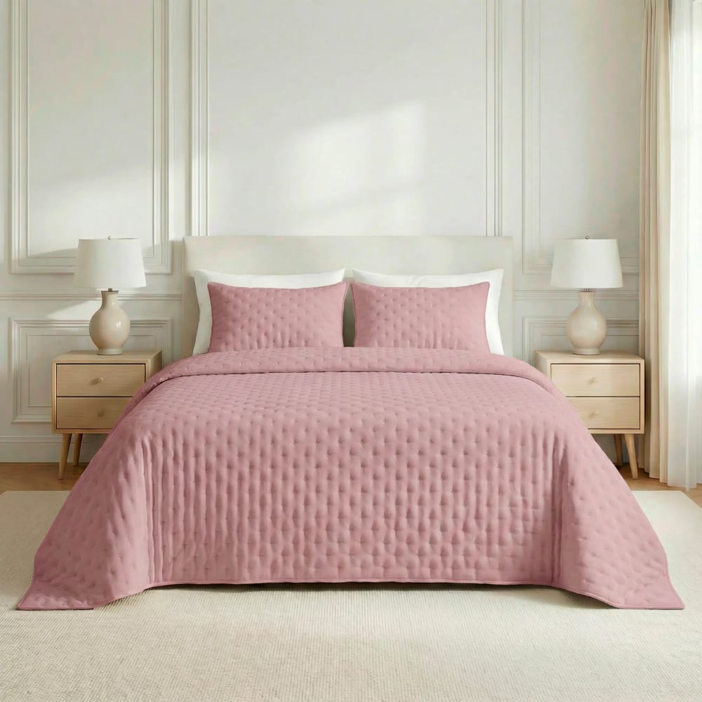 Couvre-lit uni matelassé extra doux rose 180x270 cm Couvre-lit uni matelassé extra doux rose 180x270 cm
