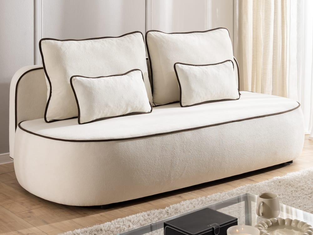 Kindersofa mit Schlaffunktion und Bettkasten aus Plüschstoff -