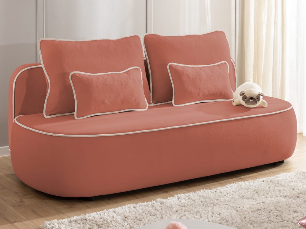 Kindersofa mit Schlaffunktion und Bettkasten aus Plüschstoff -