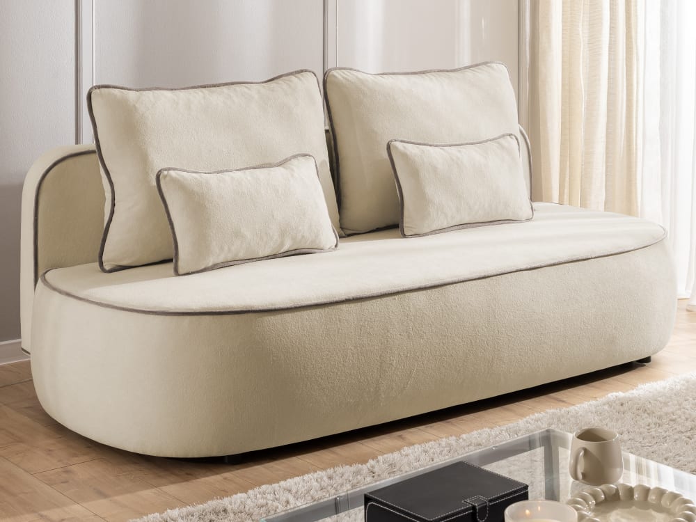 Kindersofa mit Schlaffunktion und Bettkasten aus Plüschstoff -
