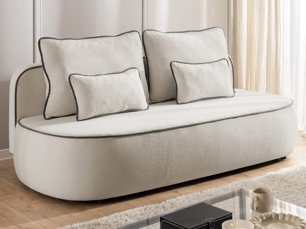 Kindersofa mit Schlaffunktion und Bettkasten aus Plüschstoff -