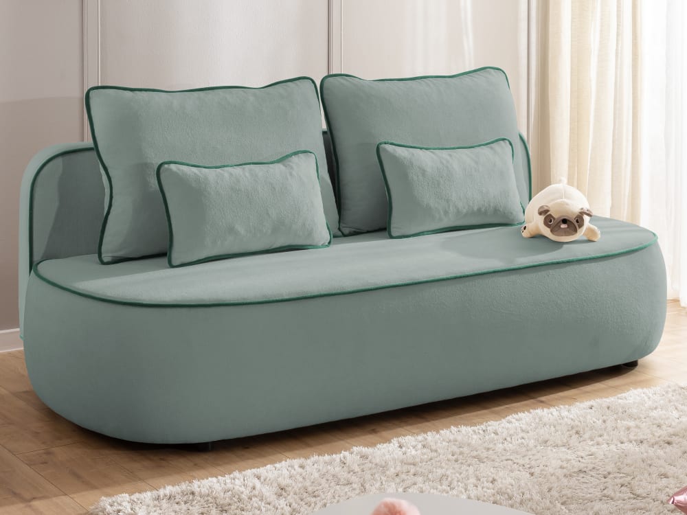 Kindersofa mit Schlaffunktion und Bettkasten aus Plüschstoff -