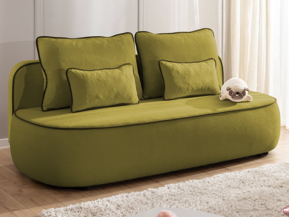 Kindersofa mit Schlaffunktion und Bettkasten aus Plüschstoff -