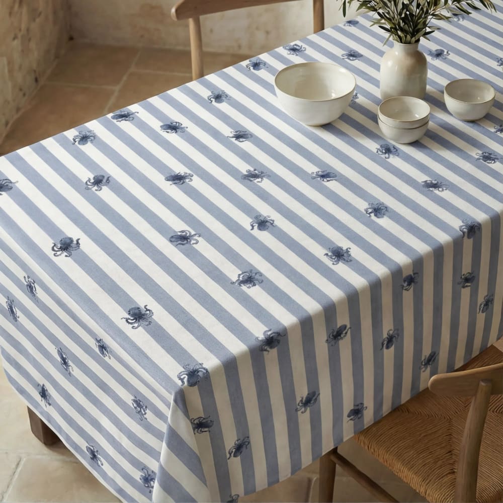Muare Home Antifleck-Tischdecke aus 100 % Baumwolle Marineblau 200x155 cm Öko-Tex Zertifikat - Baumwolle