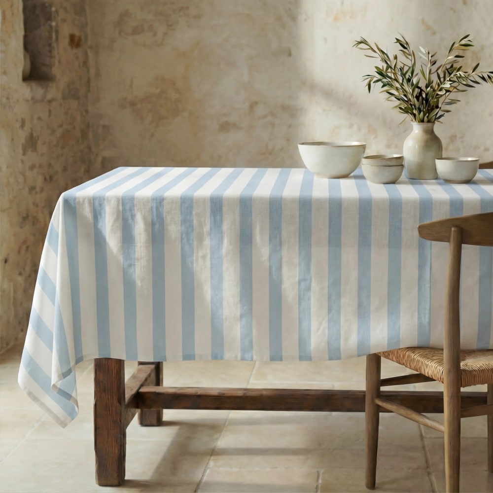 Nappe antitache 100 % coton 100 % coton blanc et bleu 300x155 cm