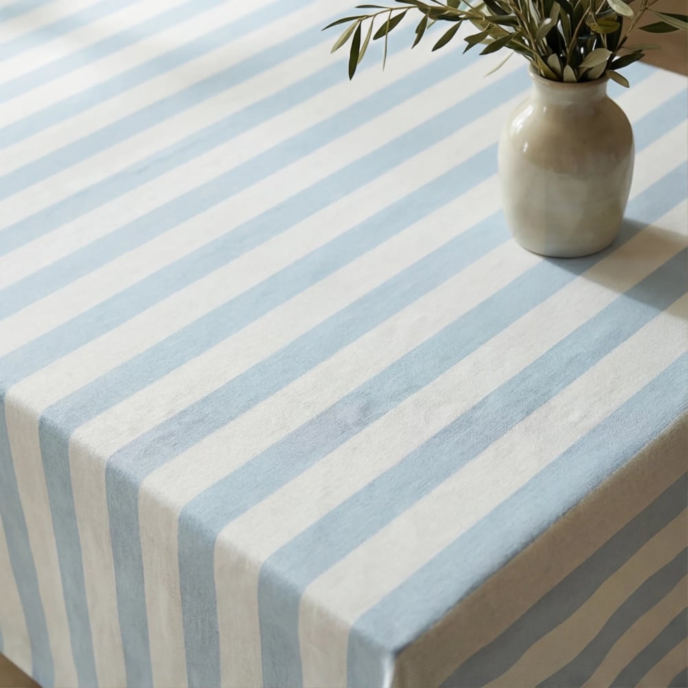 Antifleck-Tischdecke aus 100 % Baumwolle Weiß und Blau 300x155 cm