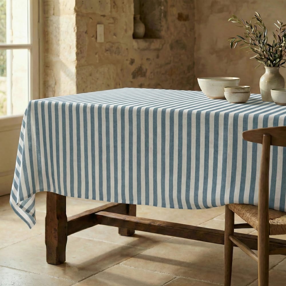 Antifleck-Tischdecke aus 100 % Baumwolle Blau und Weiß 250x155 cm