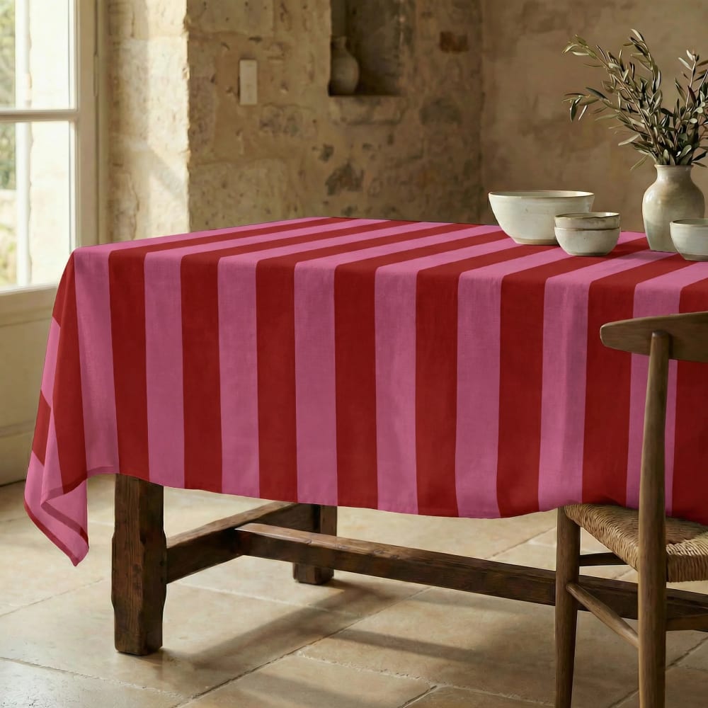 Nappe antitache 100 % coton 100 % coton rouge et fuchsia 250x155 cm