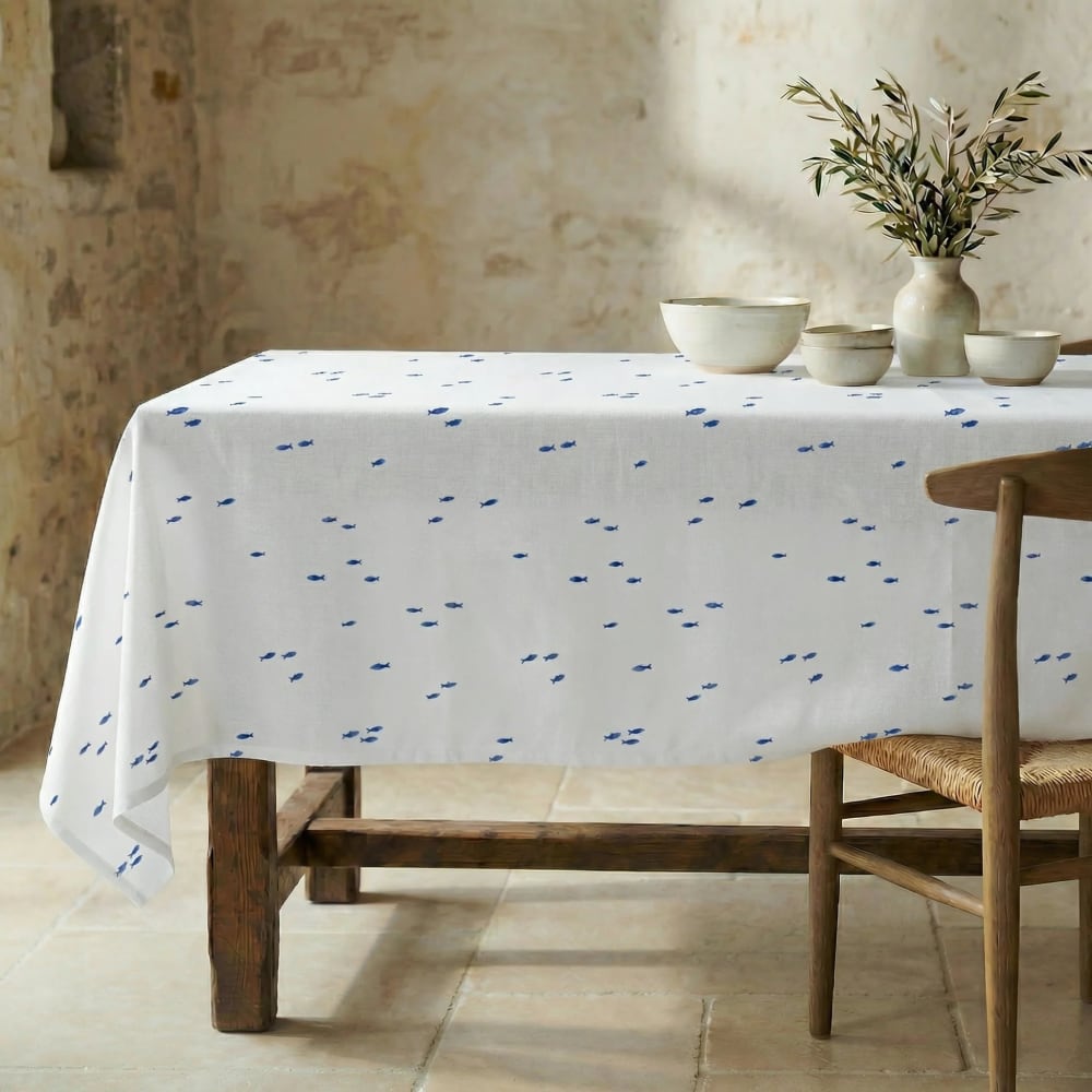 Antifleck-Tischdecke aus 100 % Baumwolle Weiß 300x155 cm -