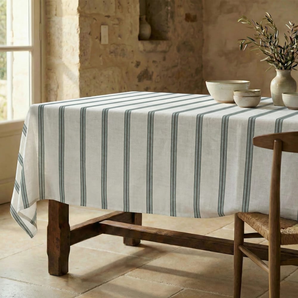 Antifleck-Tischdecke aus 100 % Baumwolle Grün und beige 100x155