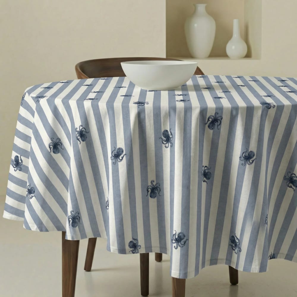 Muare Home Runde Fleckenschutz-Tischdecke 100 % Baumwolle Marineblau 190 cm Öko-Tex Zertifikat - Baumwolle