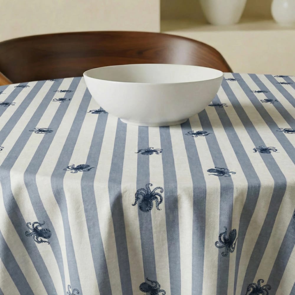 Runde Fleckenschutz-Tischdecke 100 % Baumwolle Marineblau 190 cm