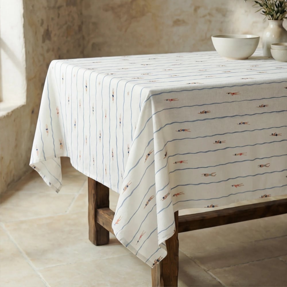 Antifleck-Tischdecke aus 100 % Baumwolle Weiß 250x155 cm -