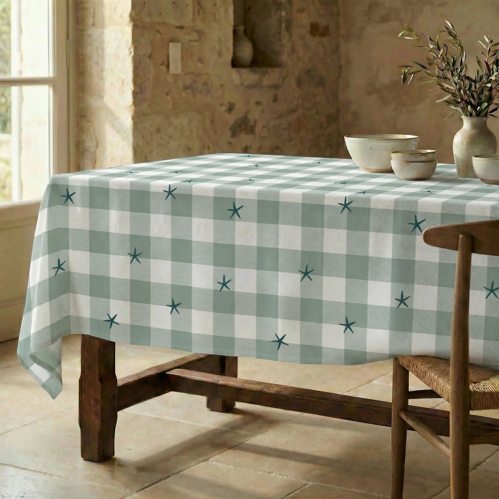 Muare Home Antifleck-Tischdecke aus 100 % Baumwolle Grün und Weiß 200x155 cm Grün Öko-Tex Zertifikat Baumwolle