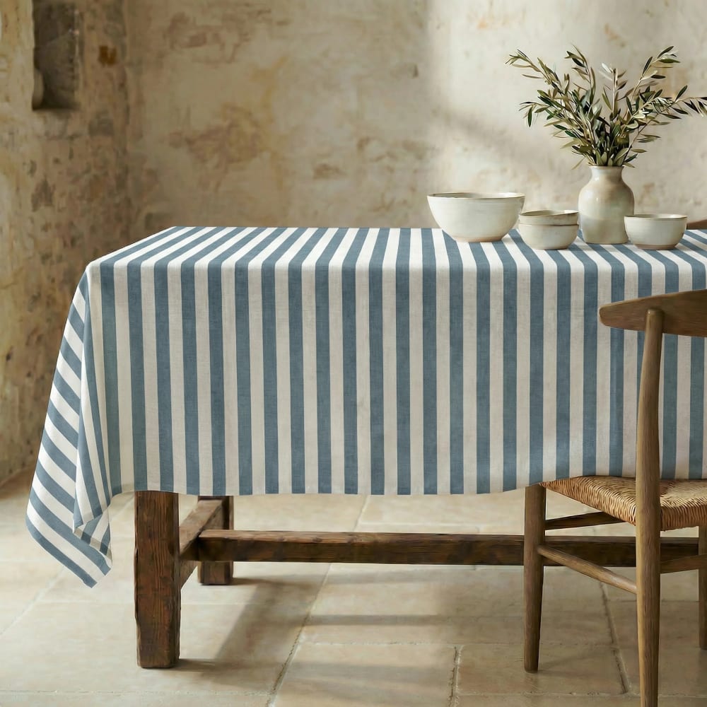 Muare Home Antifleck-Tischdecke aus 100 % Baumwolle Blau und Weiß 100x155 cm Blau Öko-Tex Zertifikat Baumwolle