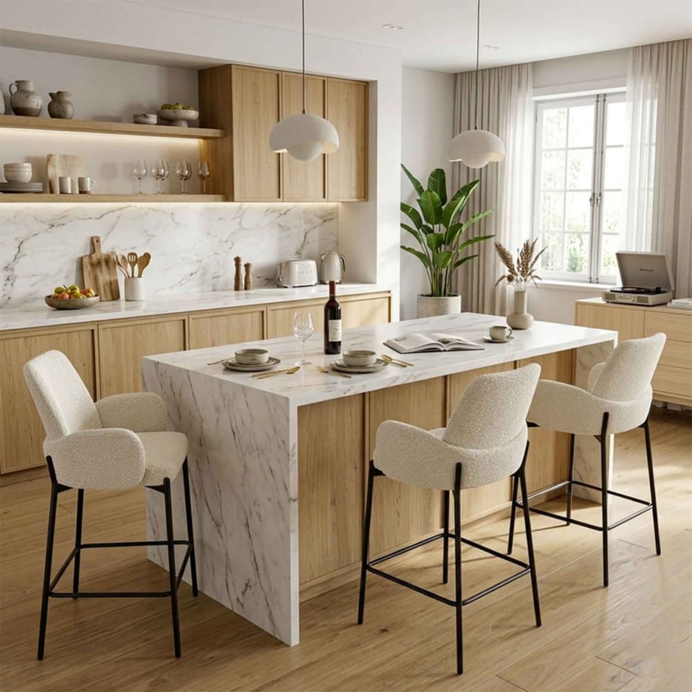Ikon Barhocker aus Stoff, Farbe Leinen (x2) - Maisons Du Monde